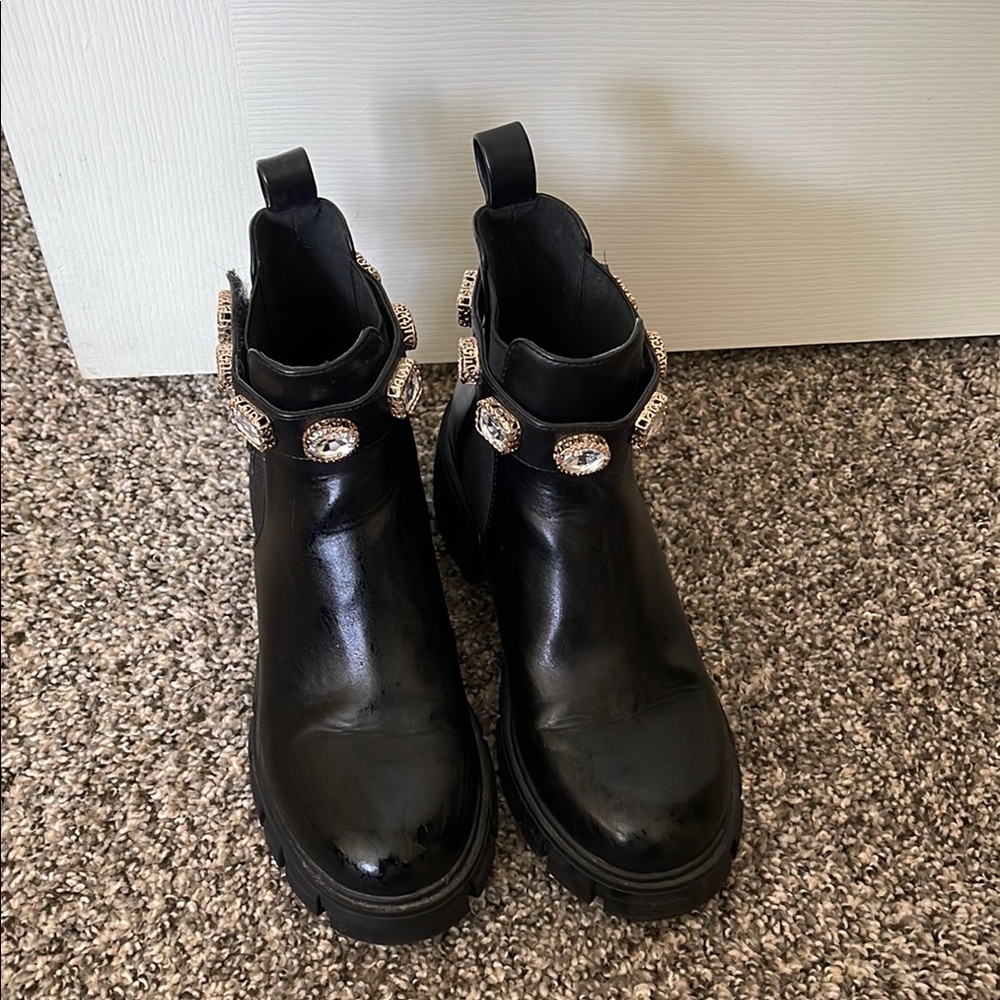 Black Ankle Boots with Embellished Straps